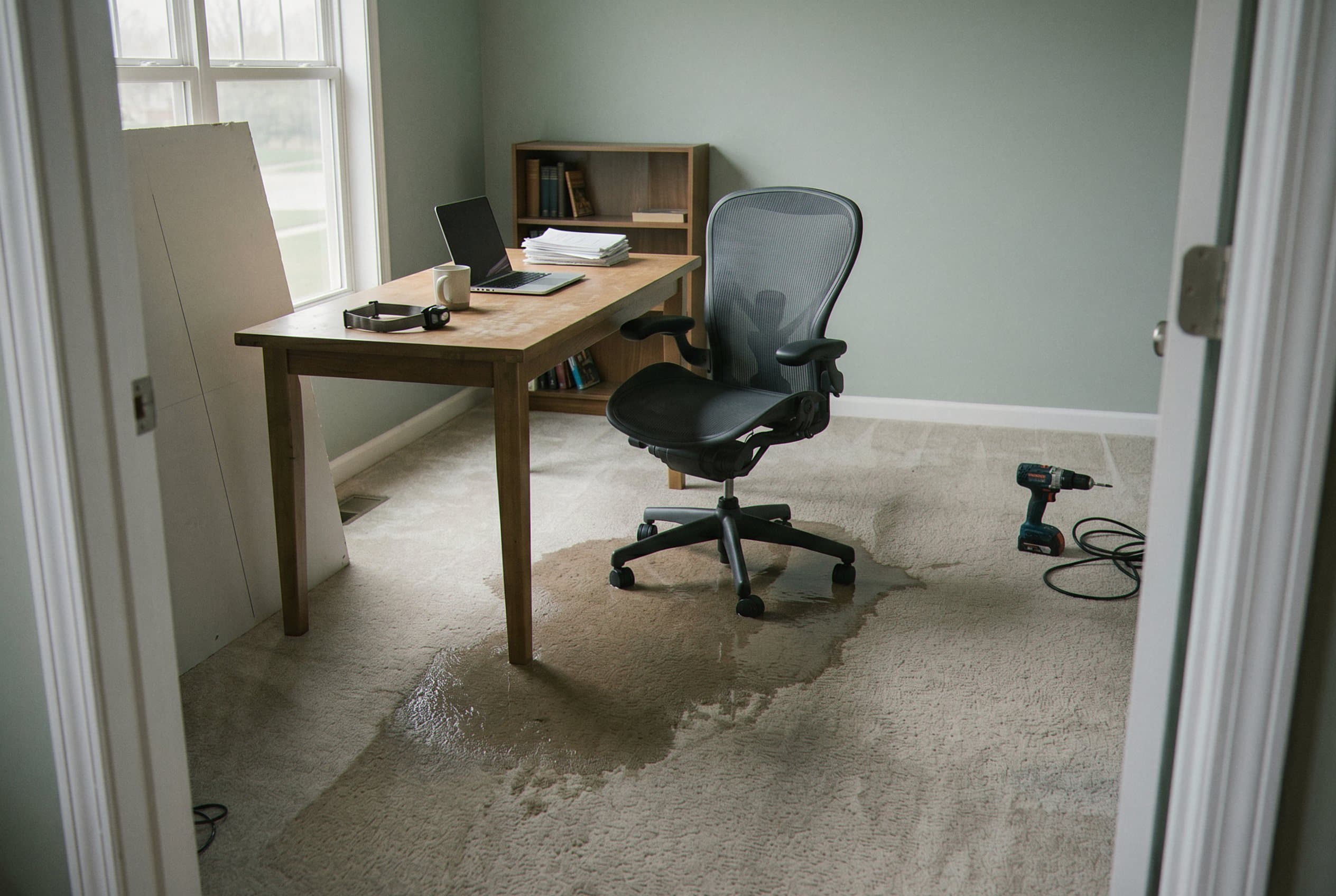 Carpet saturated with water staining.