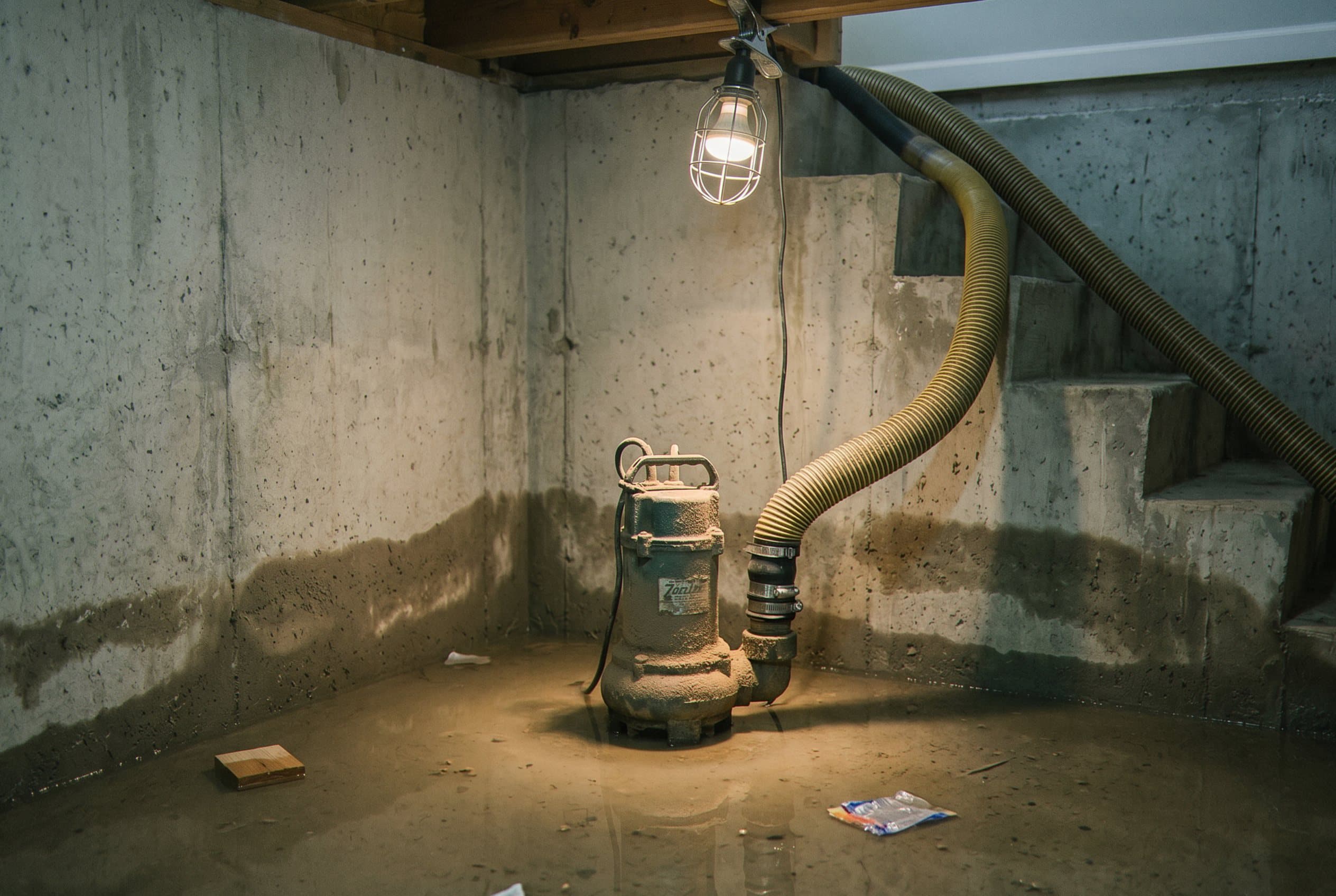 Submersible pump removing standing water.