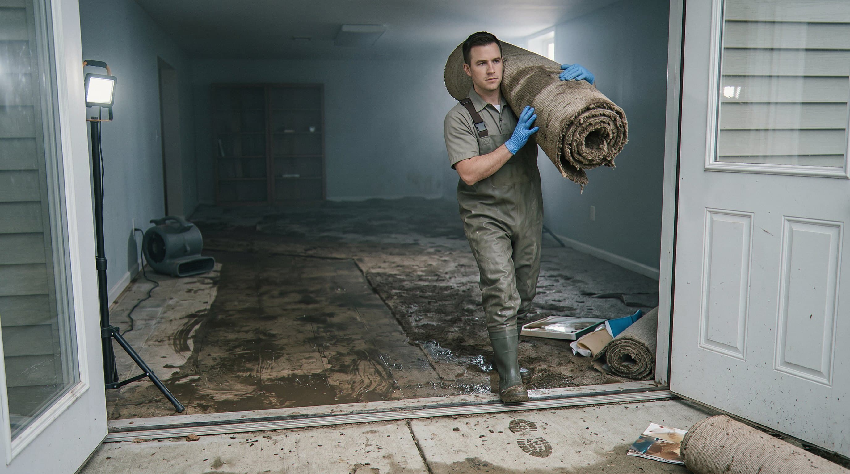 Flooded basement with standing water.