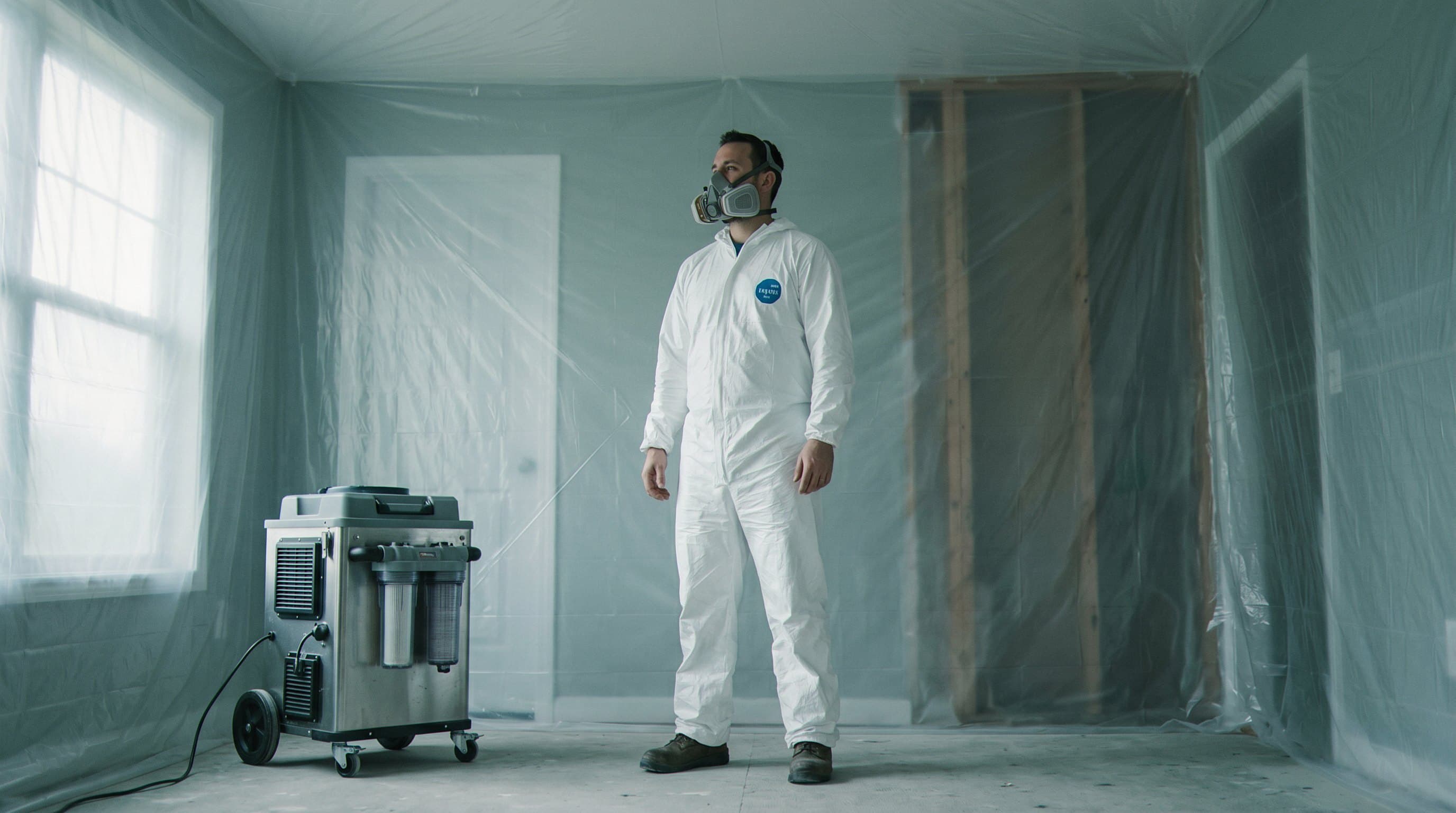 Technician in protective gear.
